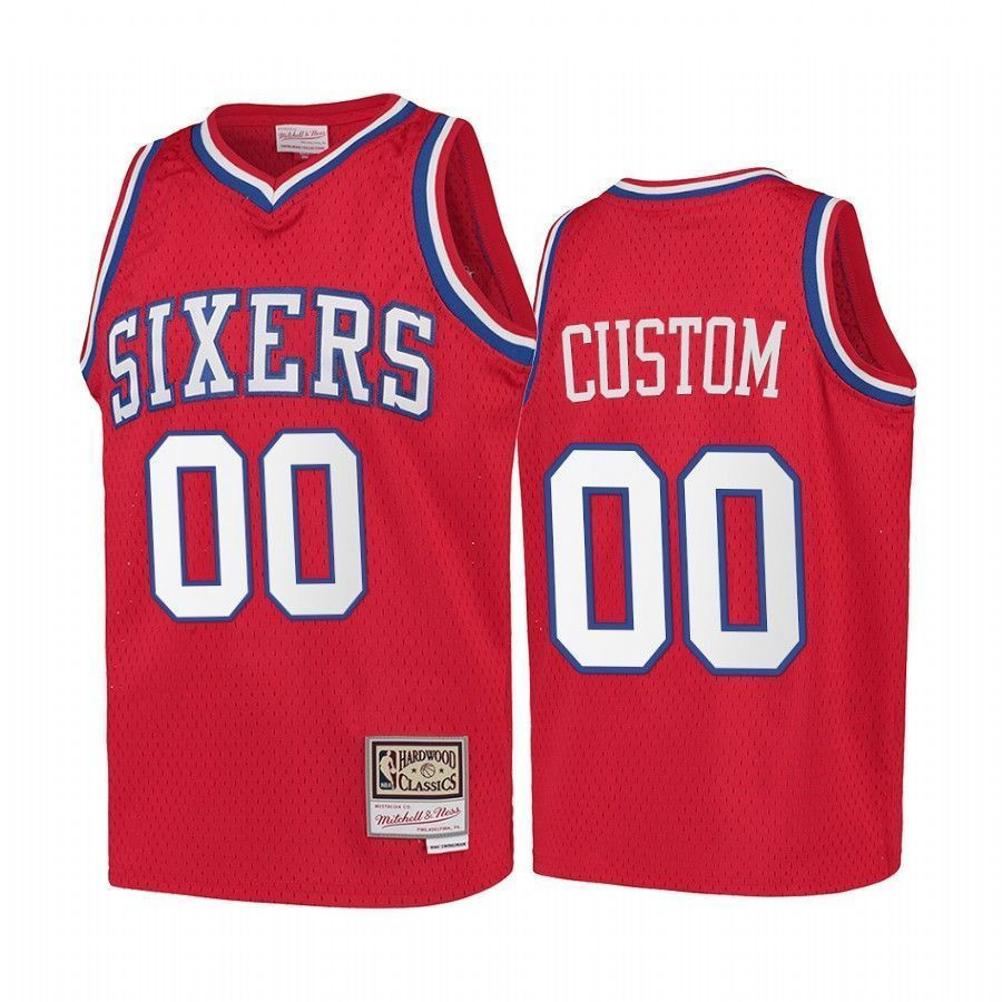 Youth Custom Philadelphia 76ers Hardwood Classics Kids Basketball Jersey - Red - JS736 