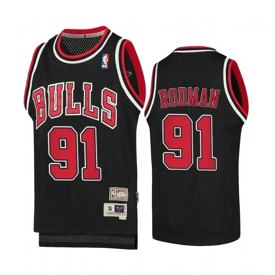 Youth Dennis Rodman Chicago Bulls Hardwood Classics Basketball Jersey - Black - JS974 