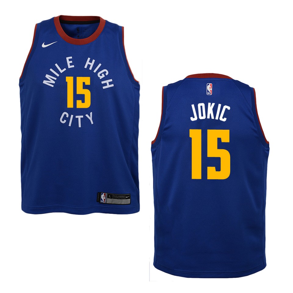 Youth Denver Nuggets #15 Nikola Jokic Statement Swingman Basketball Jersey - Blue