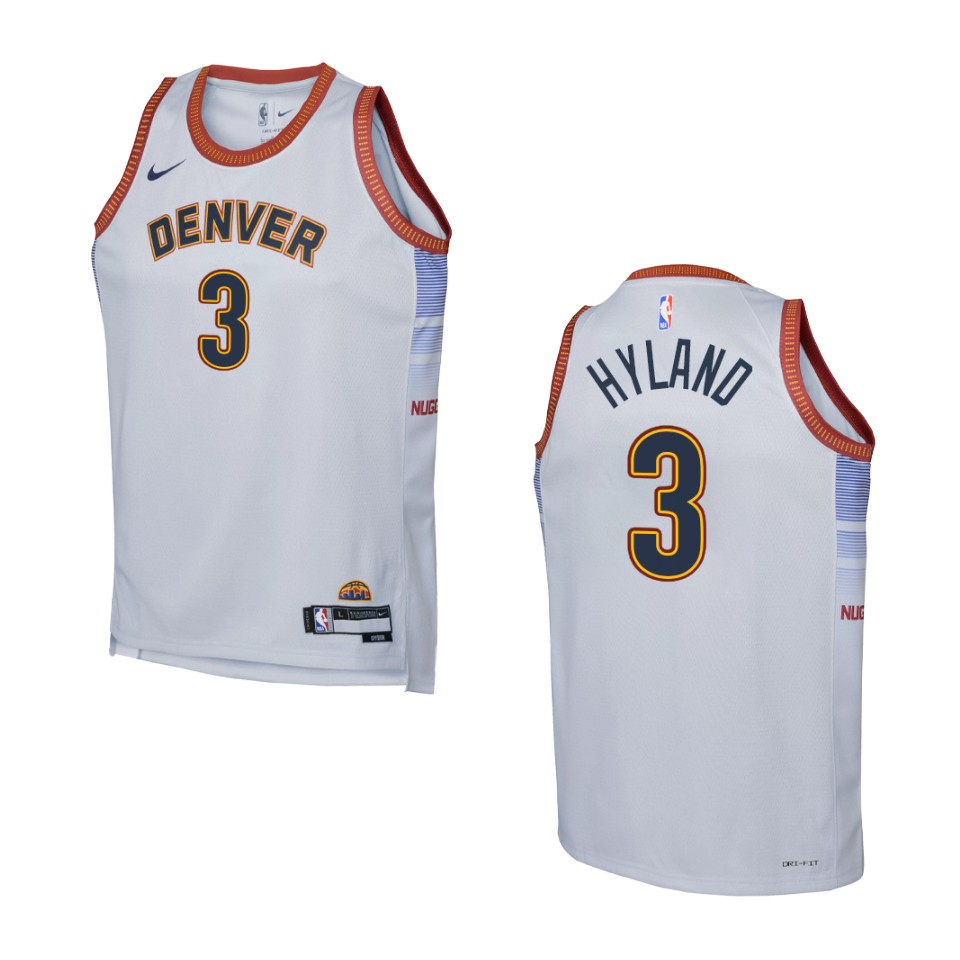 Youth Denver Nuggets 2022-23 City Edition Nahshon Hyland Grey Basketball Jersey