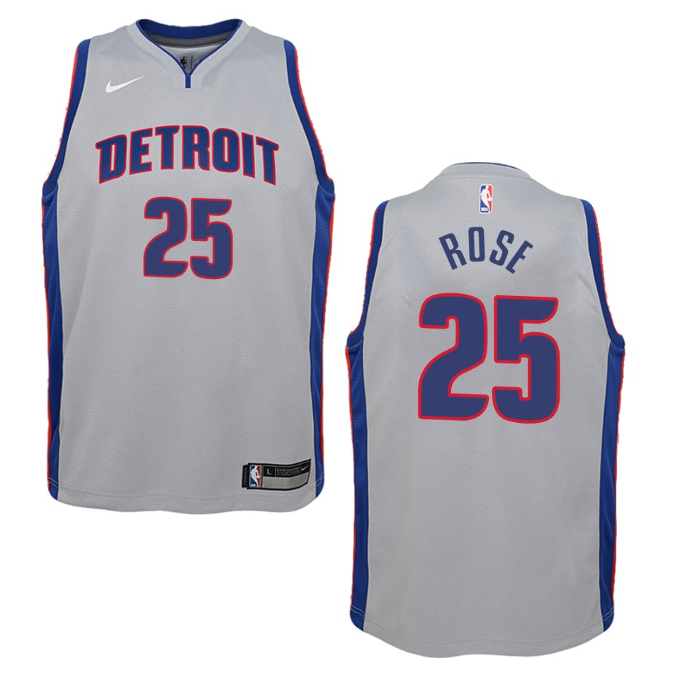 Youth Detroit Pistons #25 Derrick Rose Statement Swingman Basketball Jersey - Gray