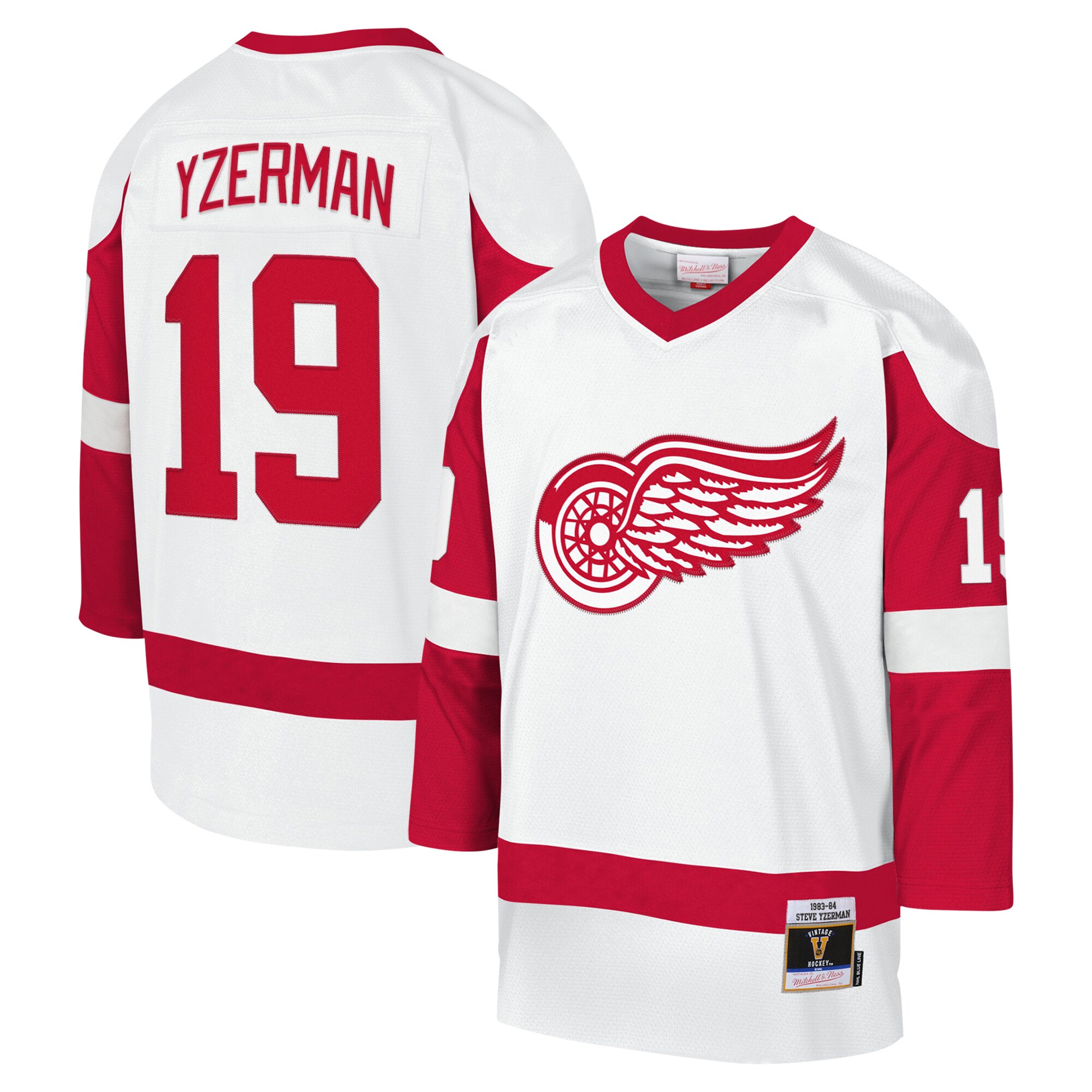Youth Detroit Red Wings Steve Yzerman Mitchell & Ness White 1983-84 Blue Line Player Hockey Jersey - JS327 
