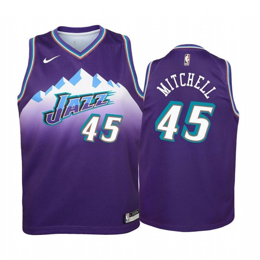 Youth Donovan Mitchell Utah Jazz Purple Hardwood Classics Basketball Jersey - JS488 
