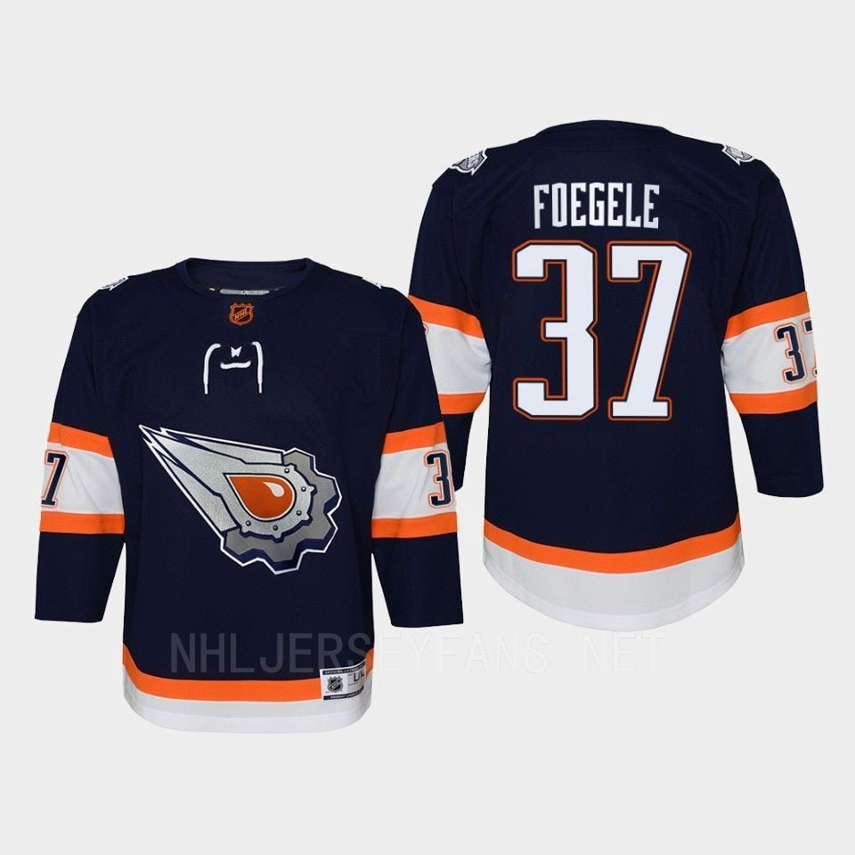 Youth Edmonton Oilers Warren Foegele 37 Special Edition 2.0 Retro Hockey Jersey Navy - JS483 