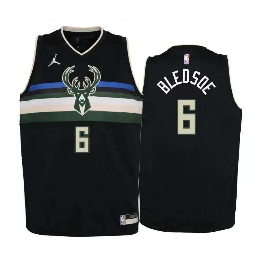 Youth Eric Bledsoe Milwaukee Bucks Black Statet Basketball Jersey Jumpman - JS546 