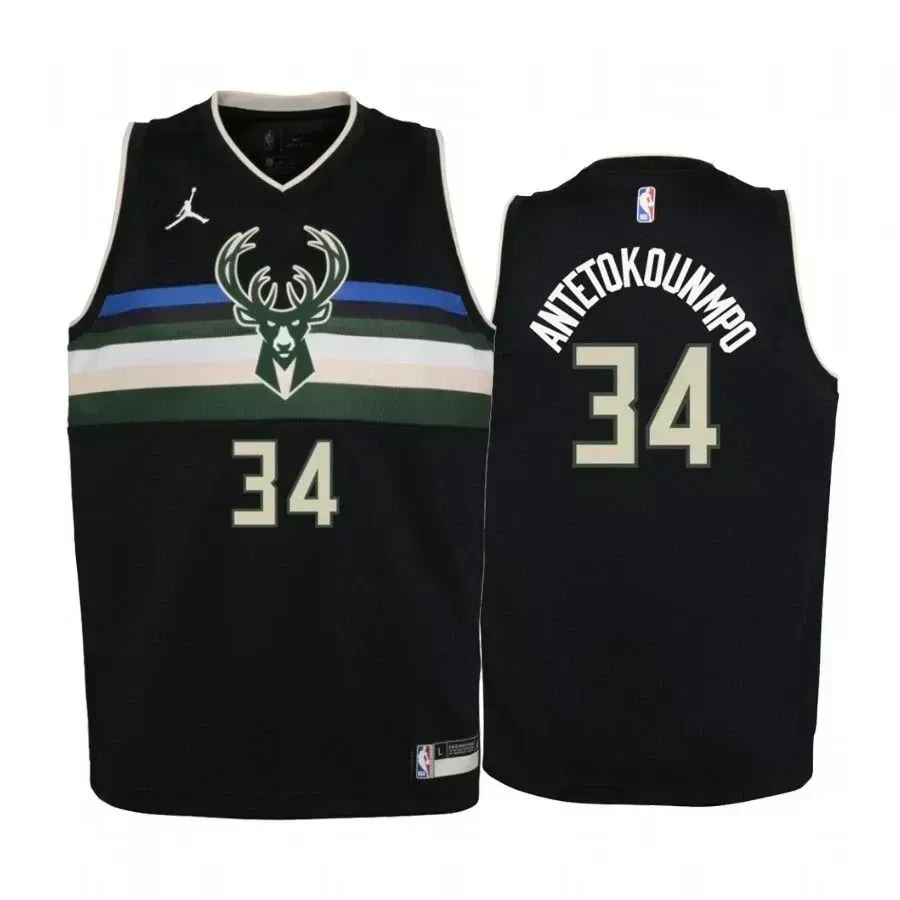 Youth Giannis Antetokounmpo Milwaukee Bucks Black Statet Basketball Jersey - JS700 