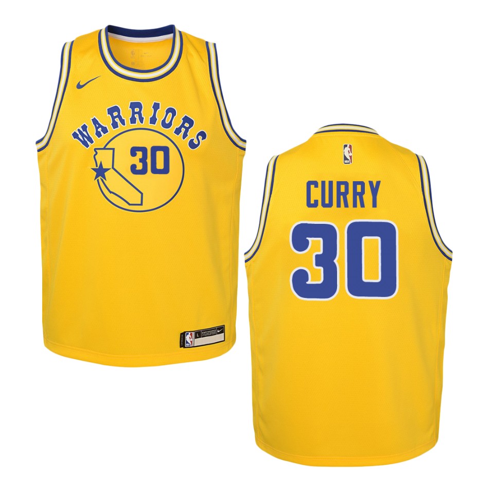 Youth Golden State Warriors #30 Stephen Curry Hardwood Classics Swingman Basketball Jersey - Gold