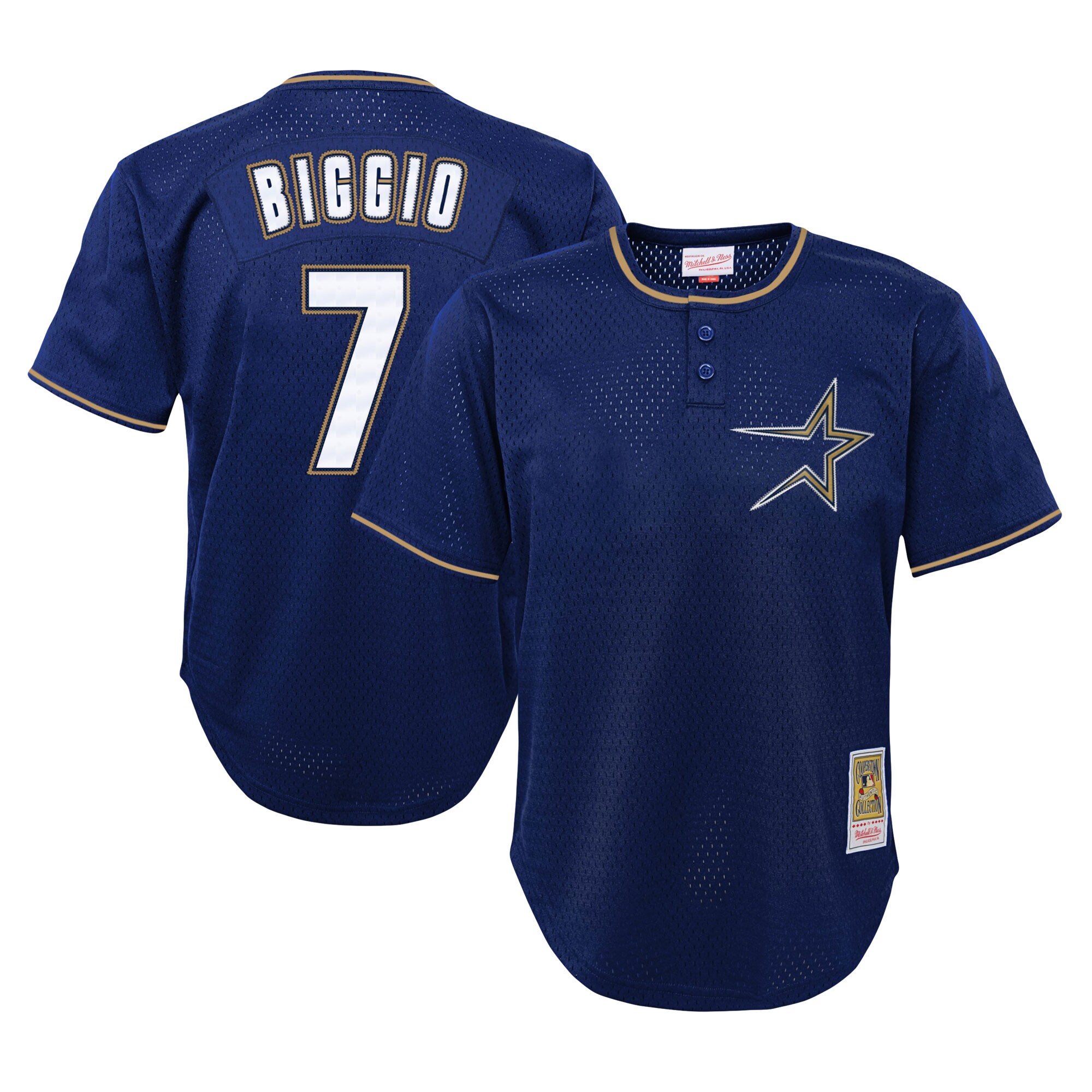 Youth Houston Astros Craig Biggio Mitchell & Ness Navy Cooperstown Collection Mesh Batting Practice Baseball Jersey 