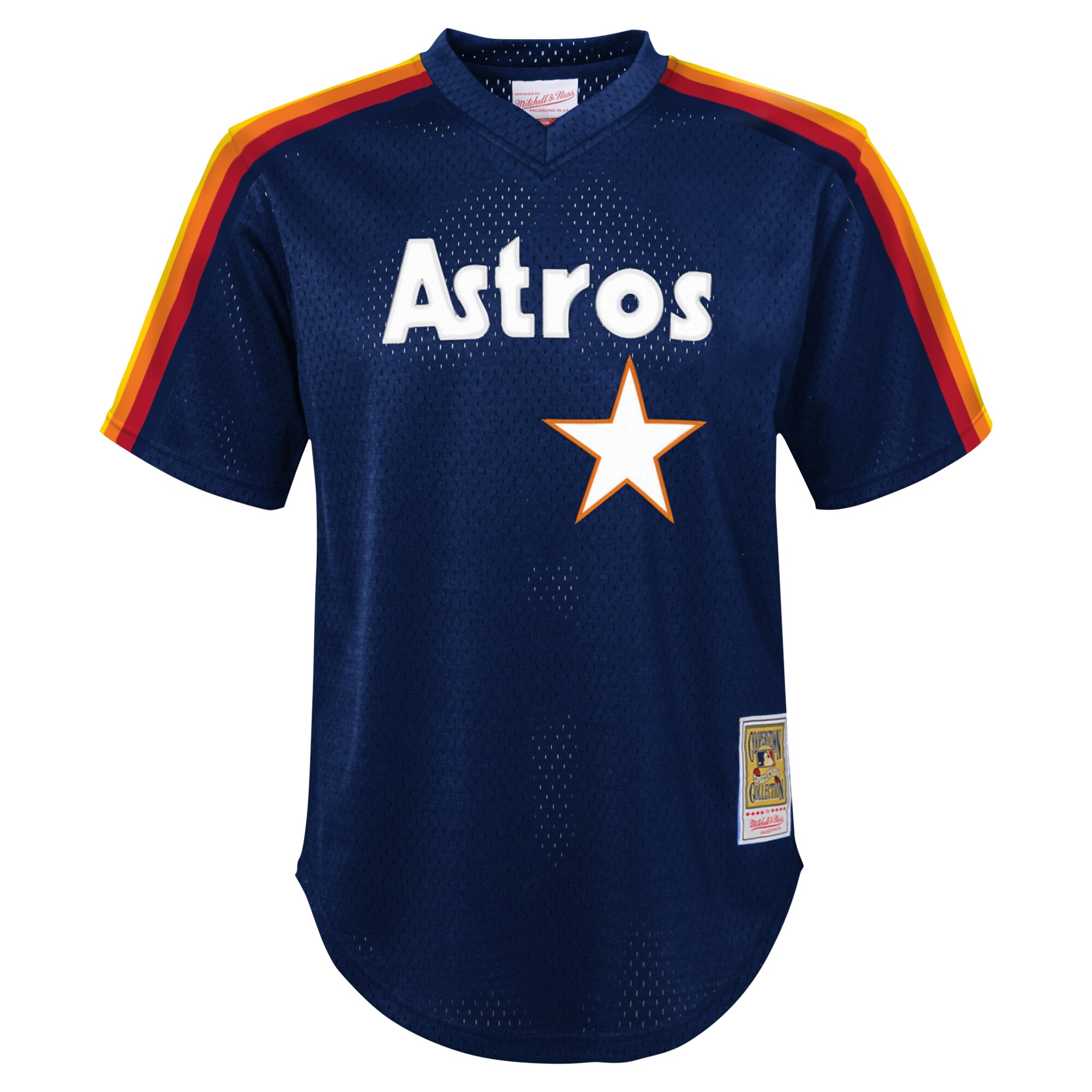 Alternative view of Youth Houston Astros Nolan Ryan Mitchell & Ness Navy Cooperstown Collection Mesh Batting Practice Baseball Jersey 
