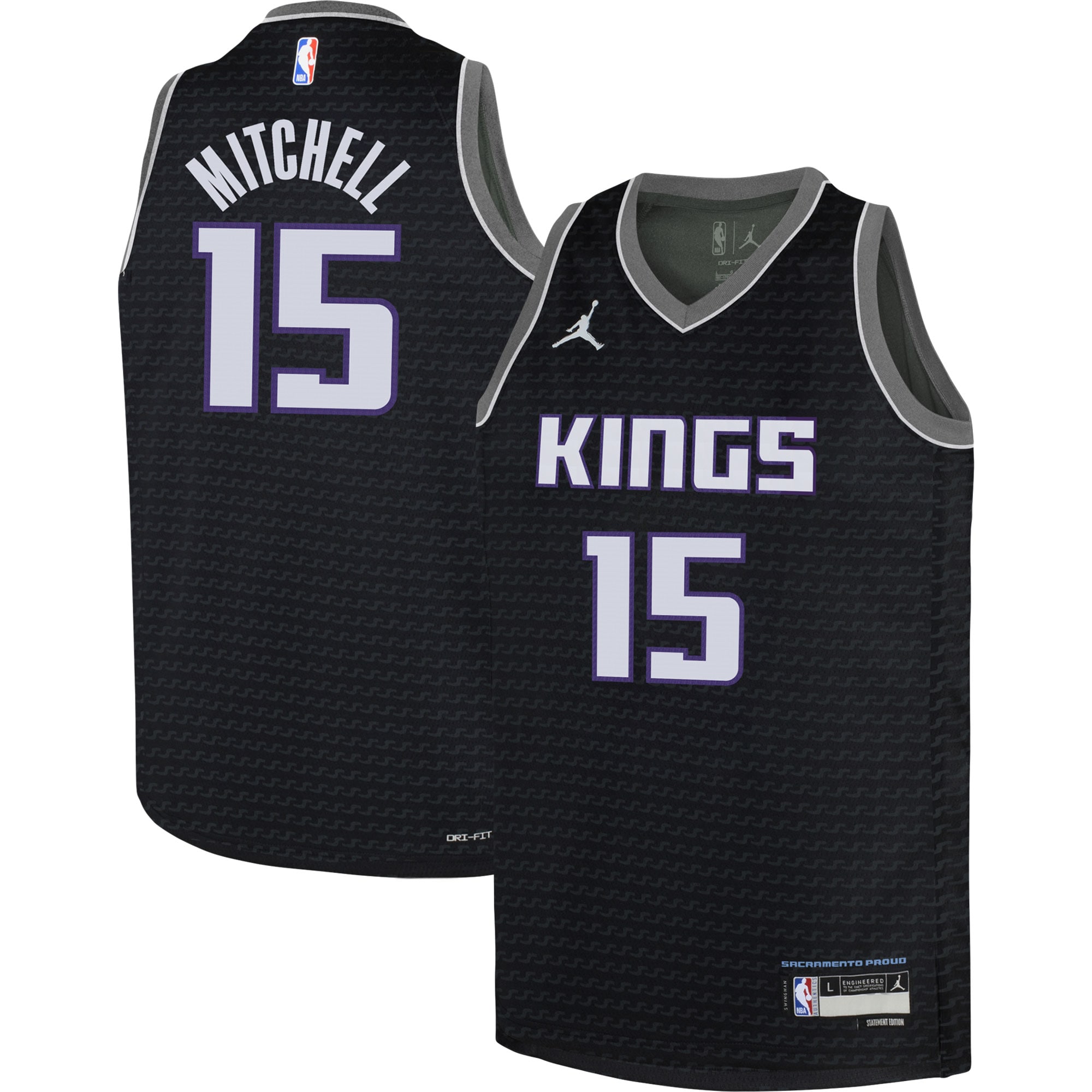 Youth Jordan Brand Davion Mitchell Black Sacramento Kings Swingman Basketball Jersey - Statement Edition - JS725 