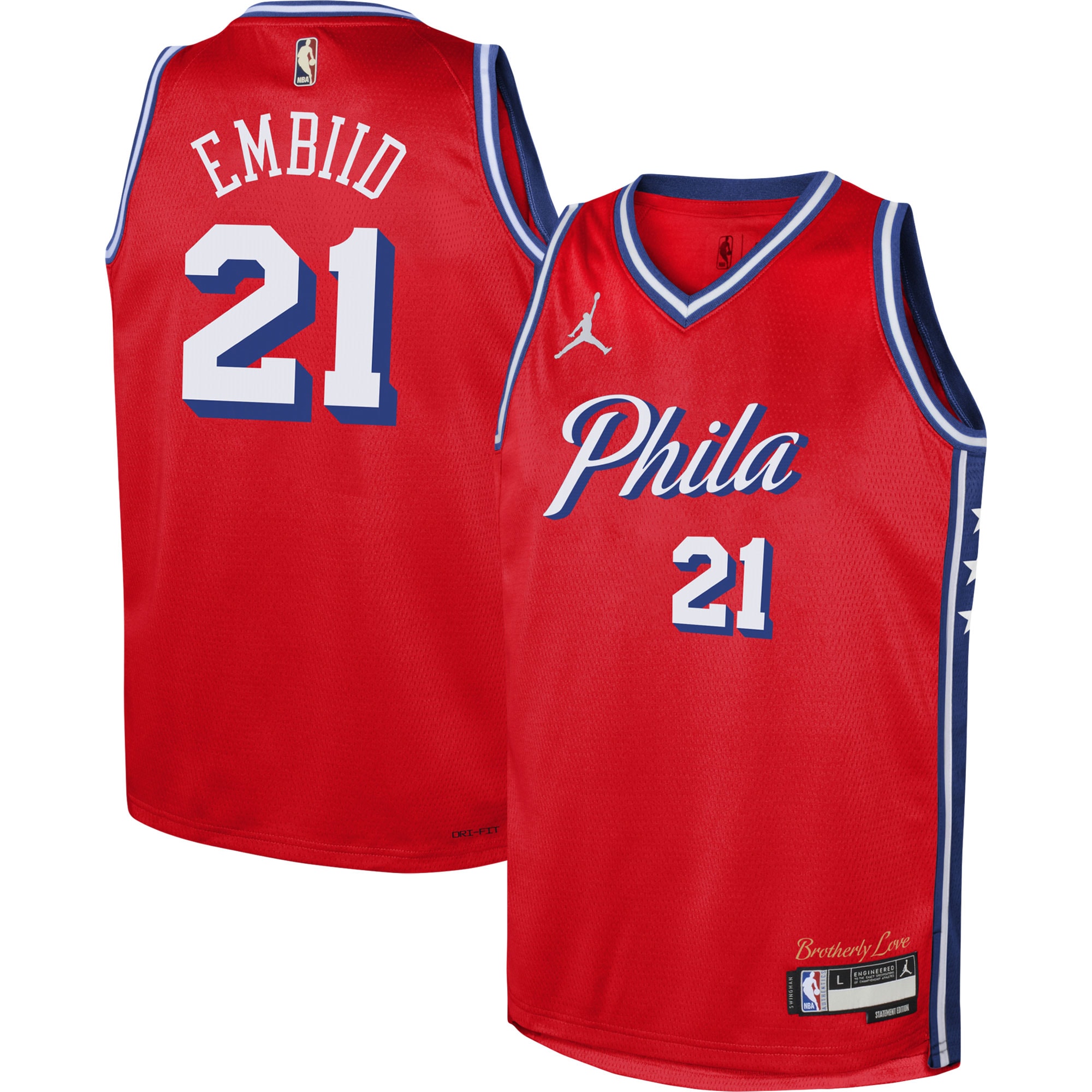 Youth Jordan Brand Joel Embiid Red Philadelphia 76ers Swingman Basketball Jersey - Statement Edition - JS182 