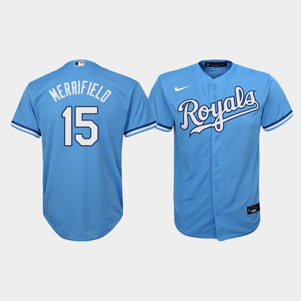 Youth Kansas City Royals Whit Merrifield 15 Light Blue Alternate Baseball Jersey Baseball Jersey 