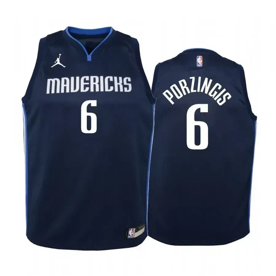 Youth Kristaps Porzingis Dallas Mavericks Navy Statet Basketball Jersey Jumpman - JS837 