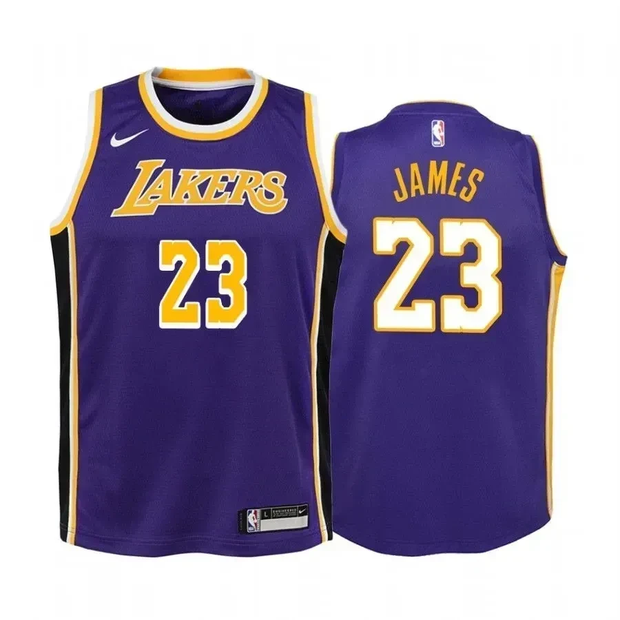 Youth Lebron James Los Angeles Lakers Purple Statet Basketball Jersey - JS645 