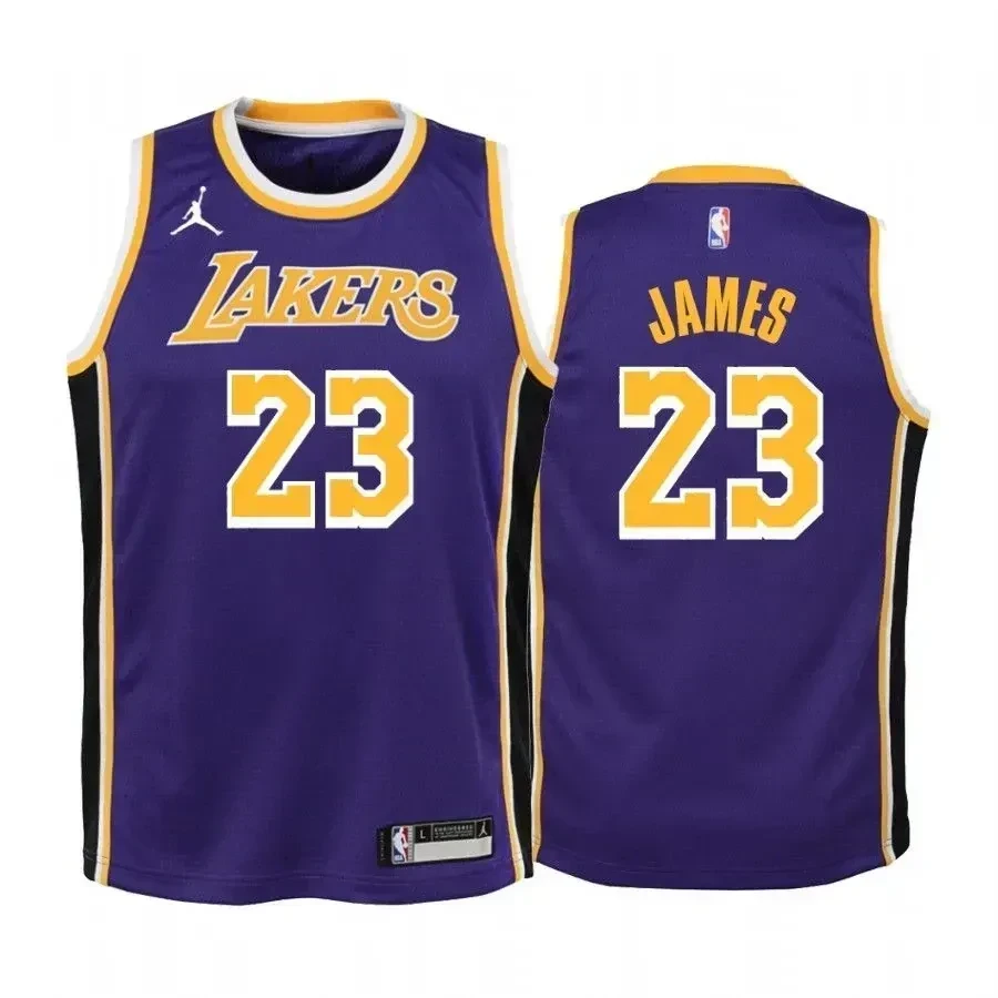 Youth Lebron James Los Angeles Lakers Purple Statet Basketball Jersey Jumpman - JS623 