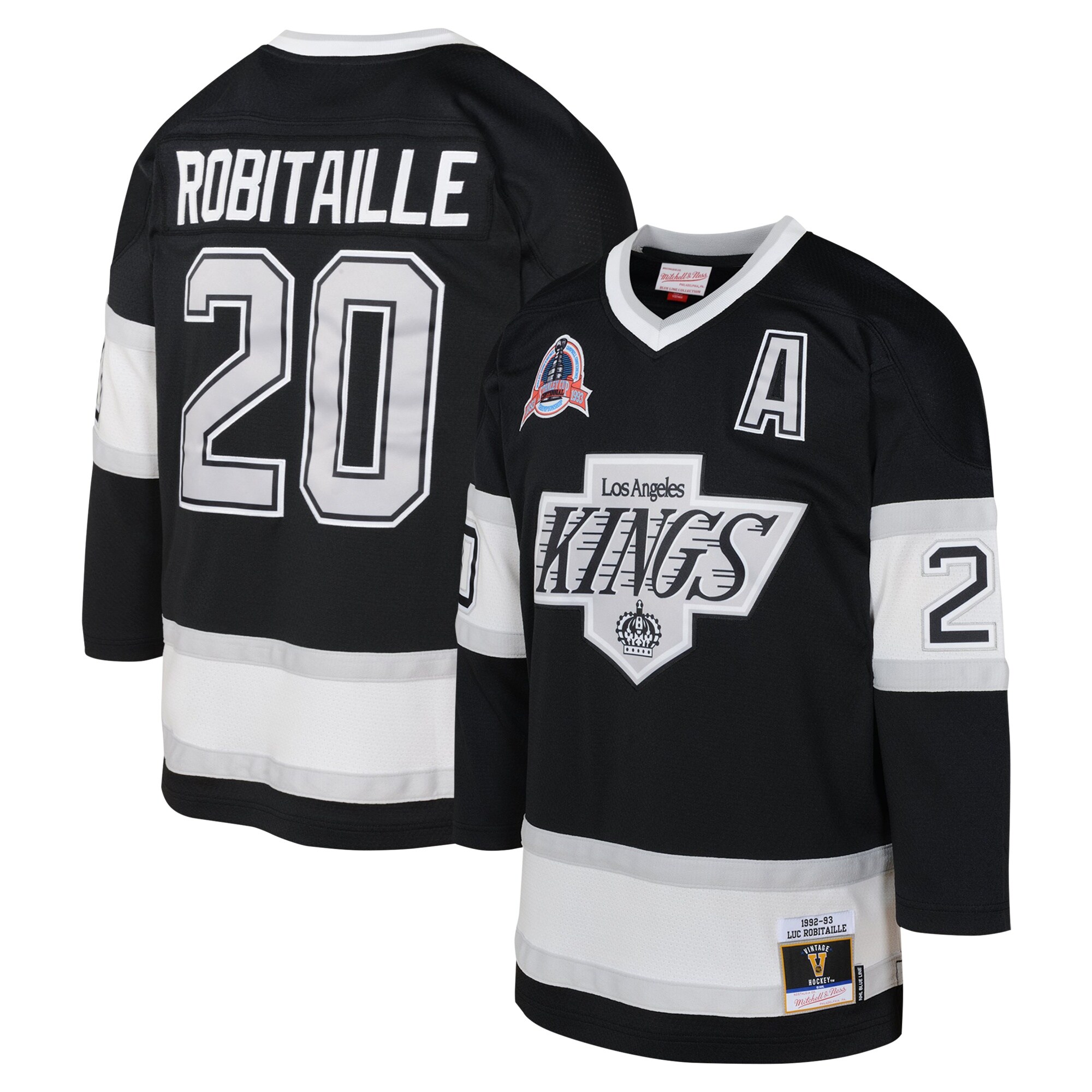 Youth Los Angeles Kings Luc Robitaille Mitchell & Ness Black 1992 Blue Line Player Hockey Jersey - JS559 
