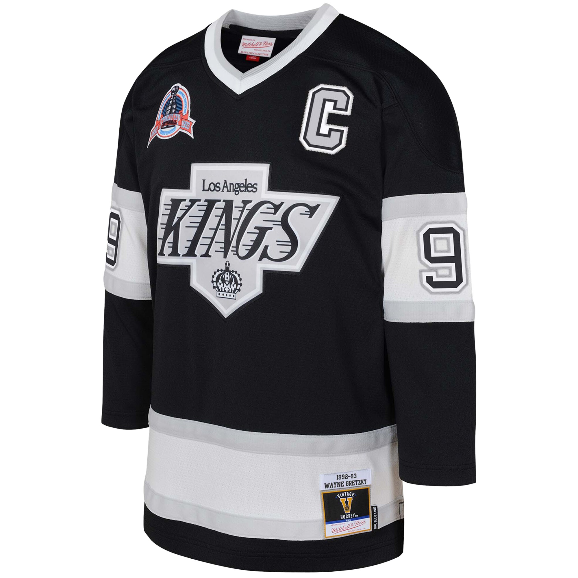 Alternative view of Youth Los Angeles Kings Wayne Gretzky Mitchell & Ness Black 1992/93 Captain Patch Blue Line Player Hockey Jersey - JS480 