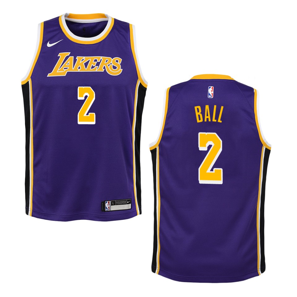 Youth Los Angeles Lakers #2 Lonzo Ball Statement Swingman Basketball Jersey - Purple