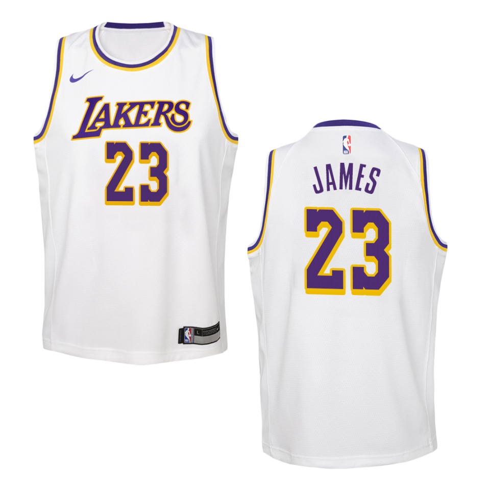 Youth Los Angeles Lakers #23 Lebron James Association Swingman Basketball Jersey - White