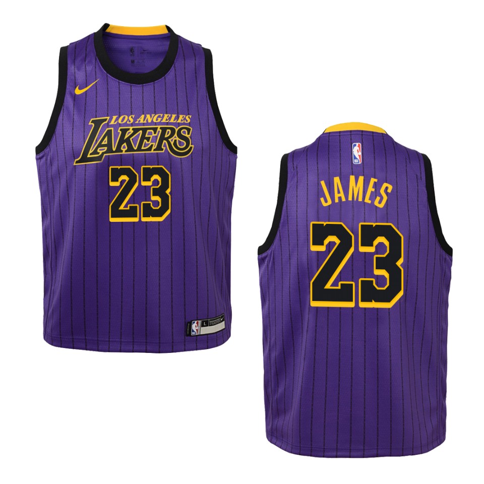 Youth Los Angeles Lakers #23 Lebron James City Swingman Basketball Jersey - Purple
