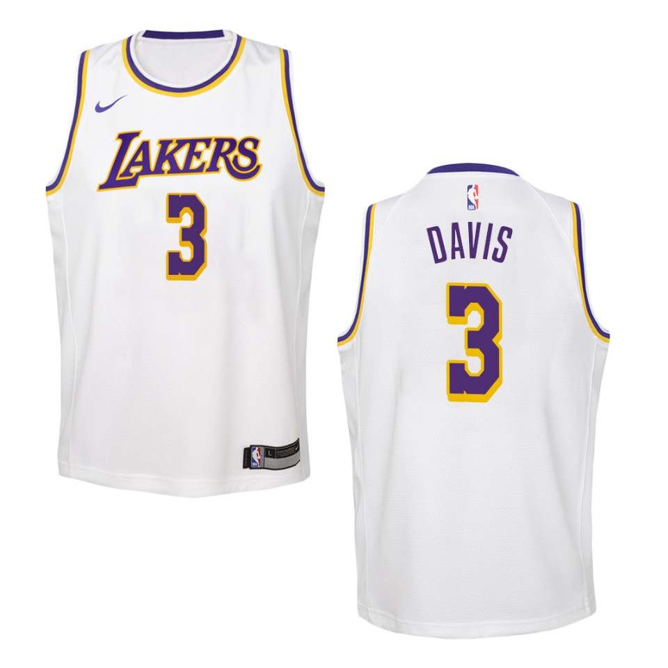 Youth Los Angeles Lakers #3 Anthony Davis Association Swingman Basketball Jersey - White