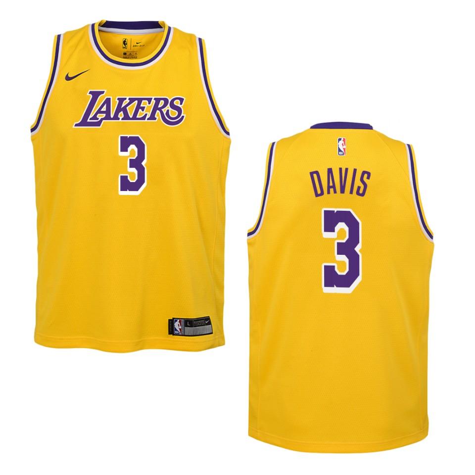 Youth Los Angeles Lakers #3 Anthony Davis Icon Swingman Basketball Jersey - Gold