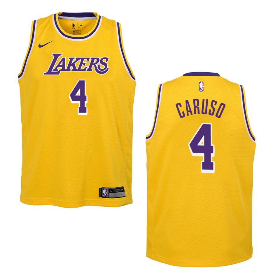 Youth Los Angeles Lakers #4 Alex Caruso Icon Swingman Basketball Jersey - Gold