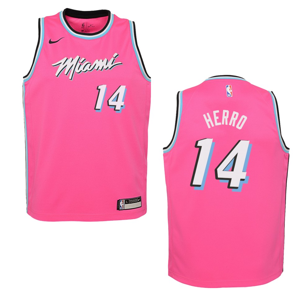 Youth Miami Heat #14 Tyler Herro Earned Swingman Basketball Jersey - Pink