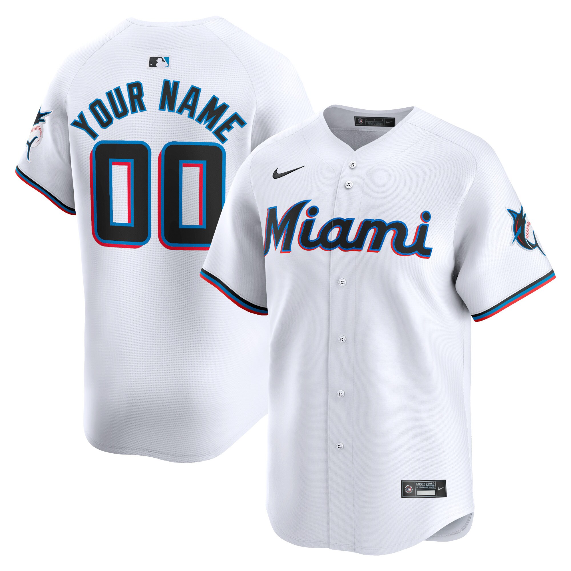 Youth Miami Marlins White Home Limited Custom Baseball Jersey 