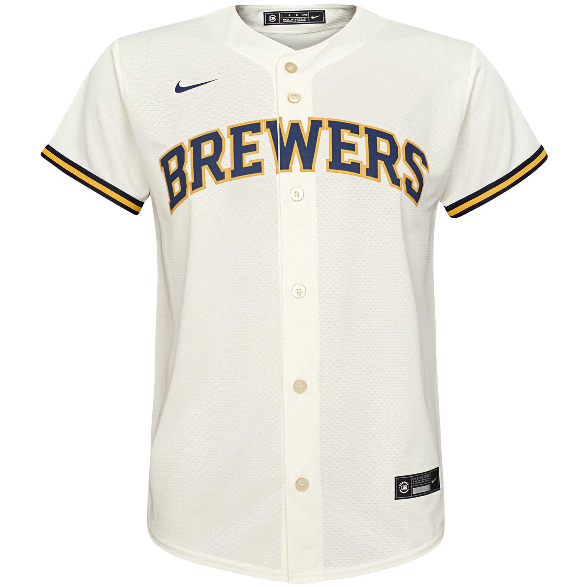 Alternative view of Youth Milwaukee Brewers Cream Home Team Baseball Jersey 
