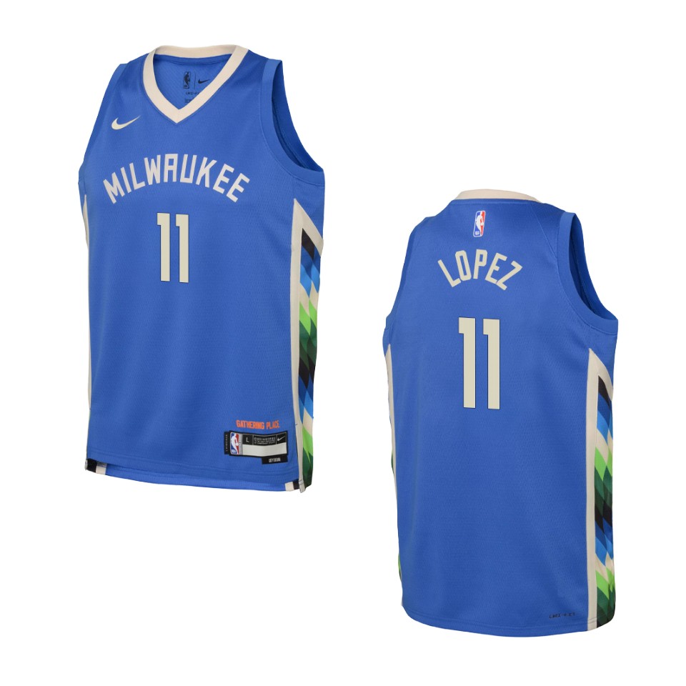 Youth Milwaukee Bucks 2022-23 City Edition Brook Lopez Royal Basketball Jersey