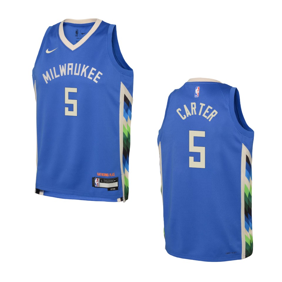 Youth Milwaukee Bucks 2022-23 City Edition Jevon Carter Royal Basketball Jersey