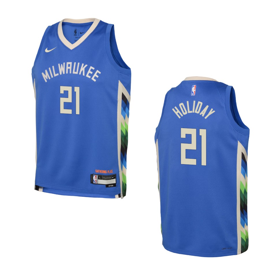 Youth Milwaukee Bucks 2022-23 City Edition Jrue Holiday Royal Basketball Jersey