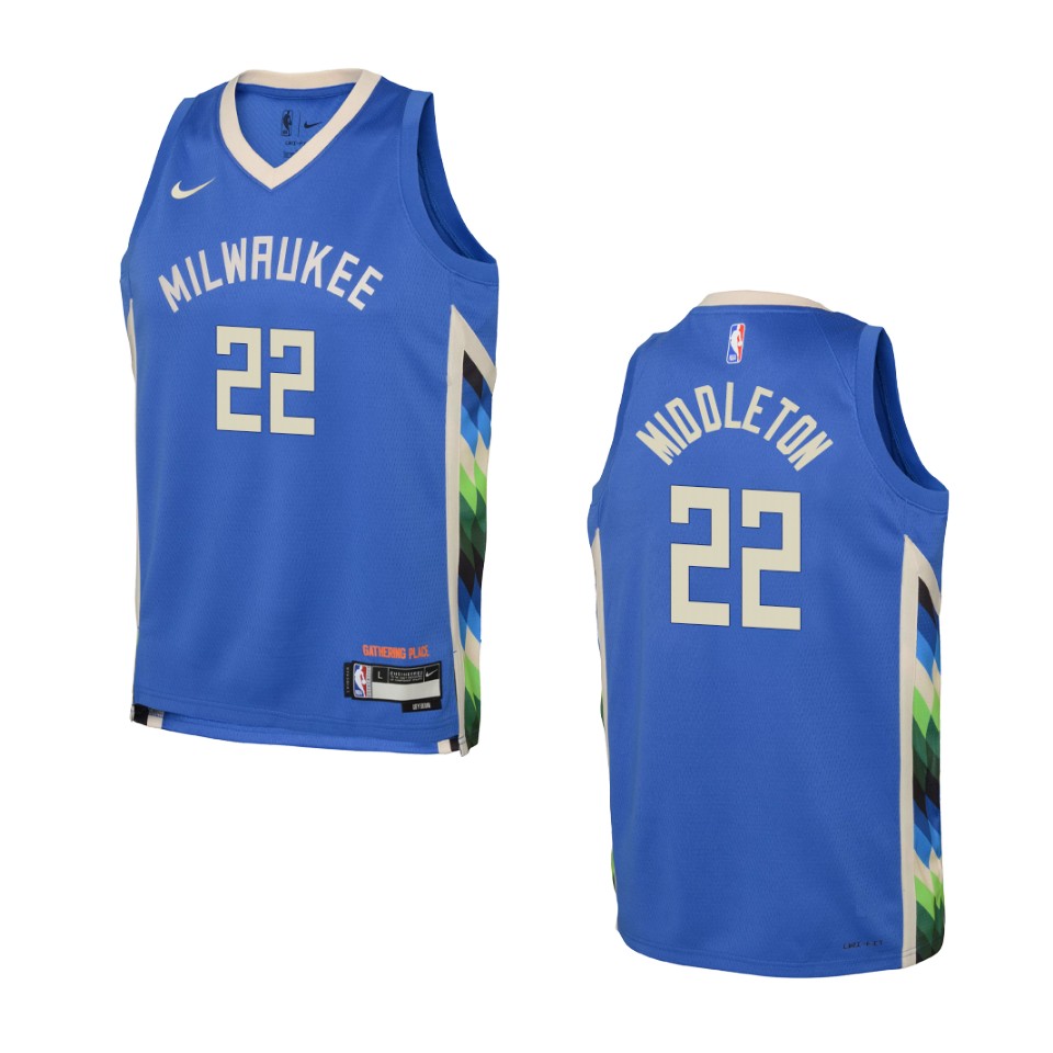Youth Milwaukee Bucks 2022-23 City Edition Khris Middleton Royal Basketball Jersey