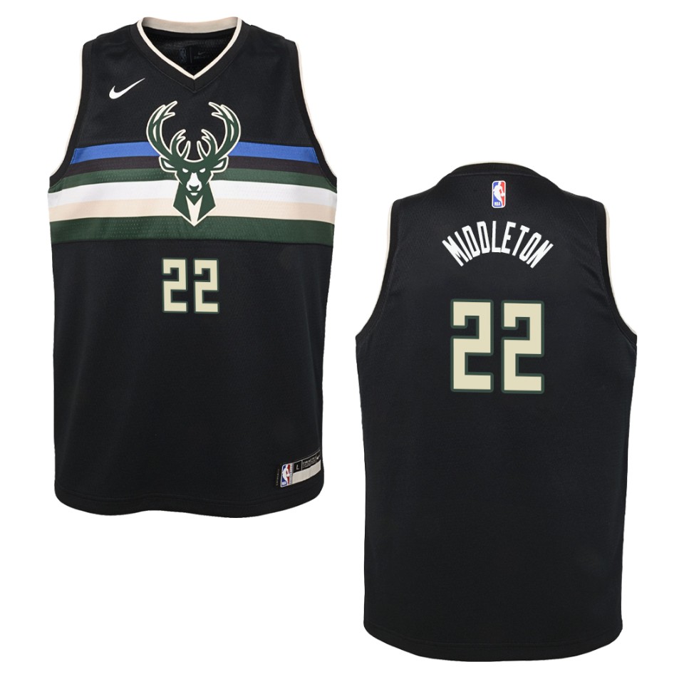Youth Milwaukee Bucks #22 Khris Middleton Statement Swingman Basketball Jersey - Black
