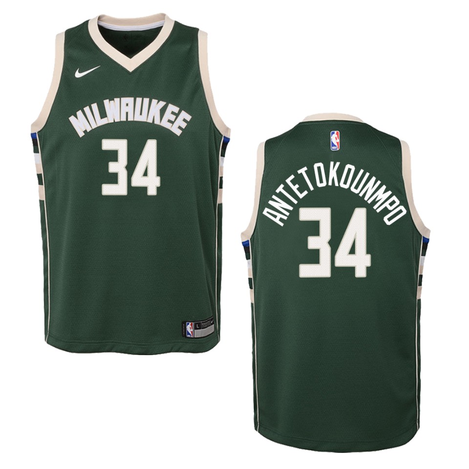 Youth Milwaukee Bucks #34 Giannis Antetokounmpo Icon Swingman Basketball Jersey - Green