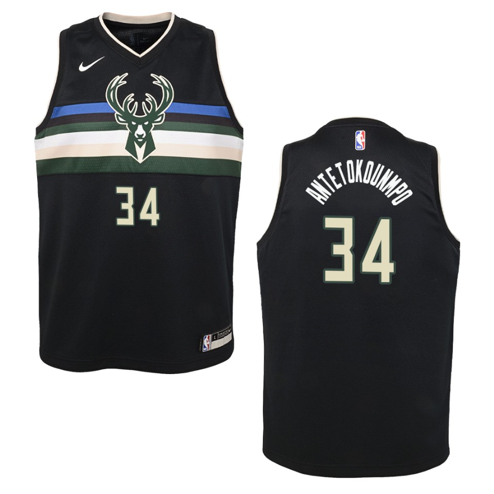Youth Milwaukee Bucks #34 Giannis Antetokounmpo Statement Swingman Basketball Jersey - Black