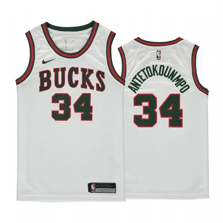 Youth Milwaukee Bucks 34 Giannis Antetokounmpo White Hardwood Classics Basketball Jersey - JS636 