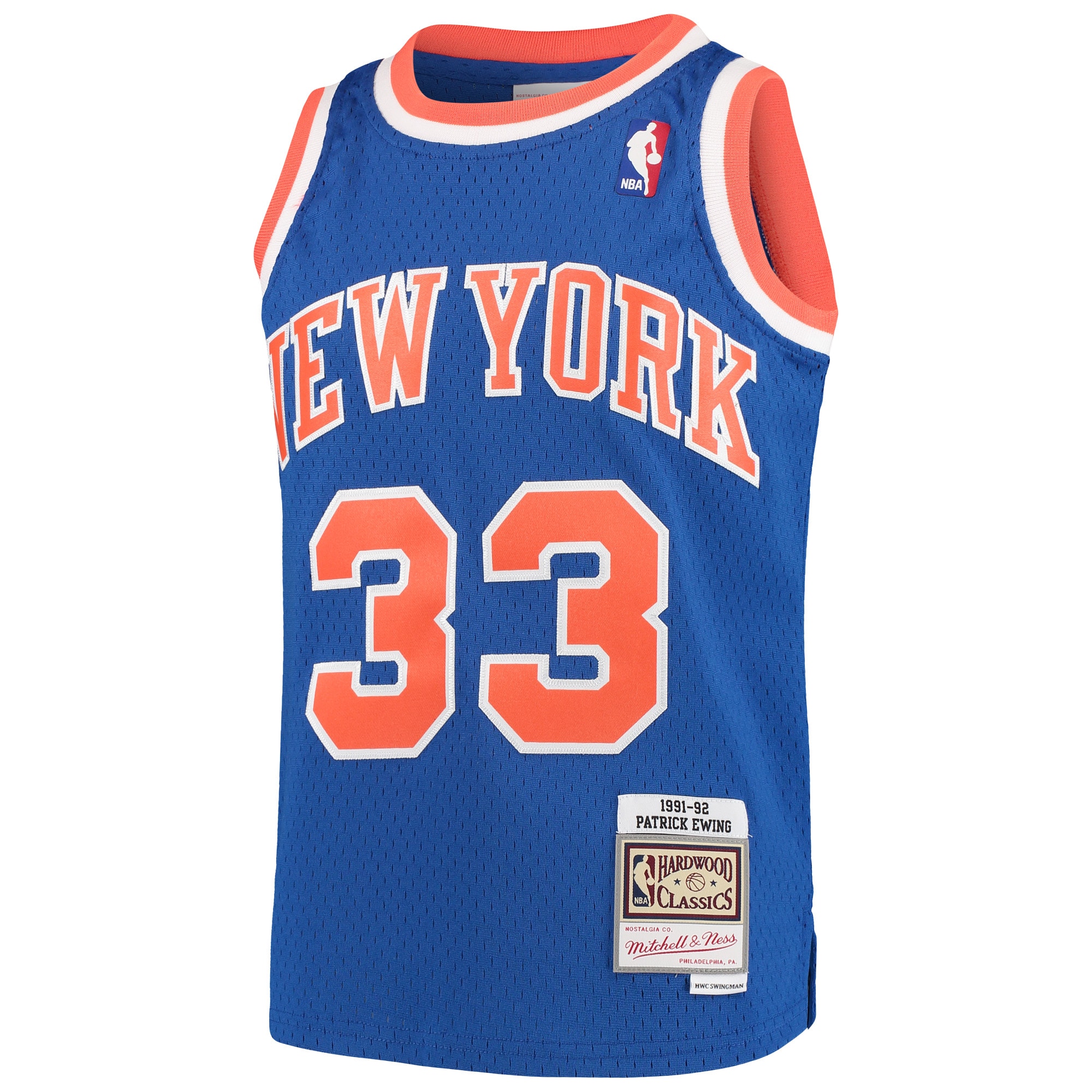 Alternative view of Youth Mitchell & Ness Patrick Ewing Blue New York Knicks Hardwood Classics Swingman Throwback Basketball Jersey - JS404 