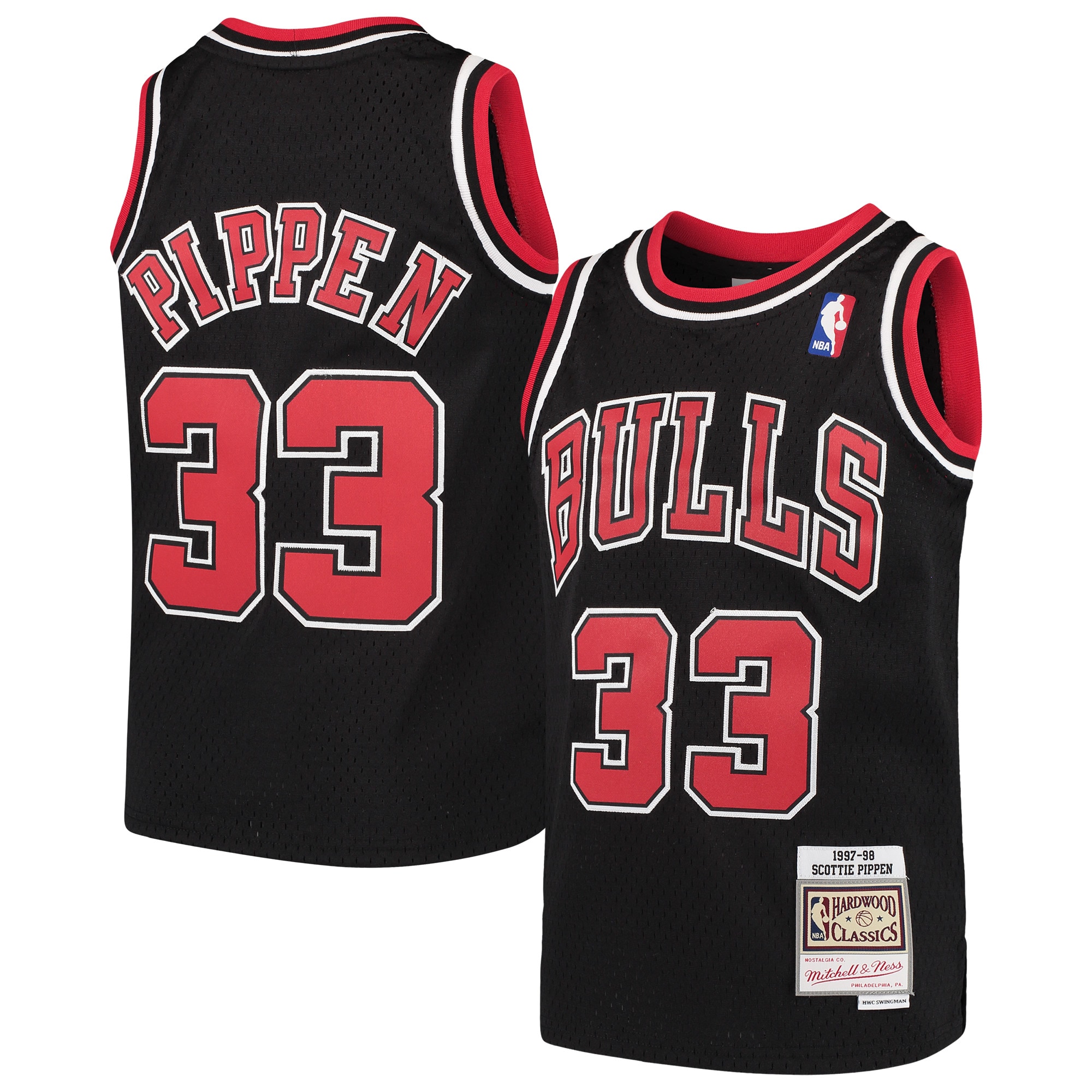 Youth Mitchell & Ness Scottie Pippen Black Chicago Bulls Hardwood Classics Swingman Throwback Basketball Jersey - JS773 