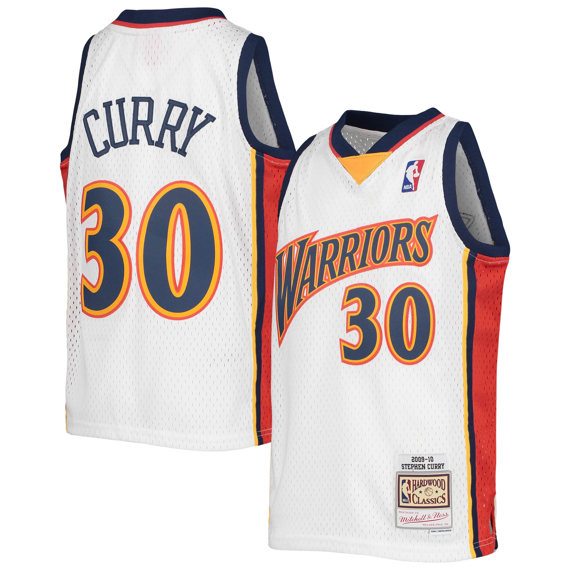 Youth Mitchell & Ness Stephen Curry White Golden State Warriors 2009-10 Hardwood Classics Swingman Basketball Jersey - JS878 