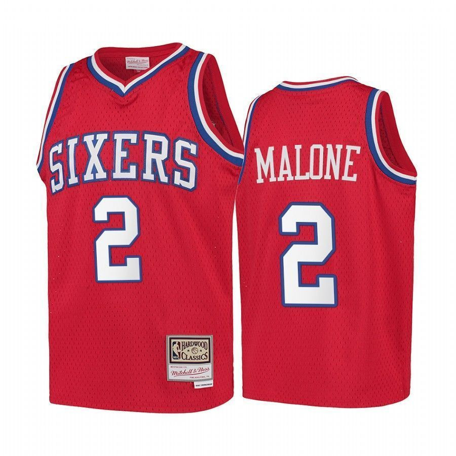 Youth Moses Malone Philadelphia 76ers Hardwood Classics Kids Basketball Jersey - Red - JS665 