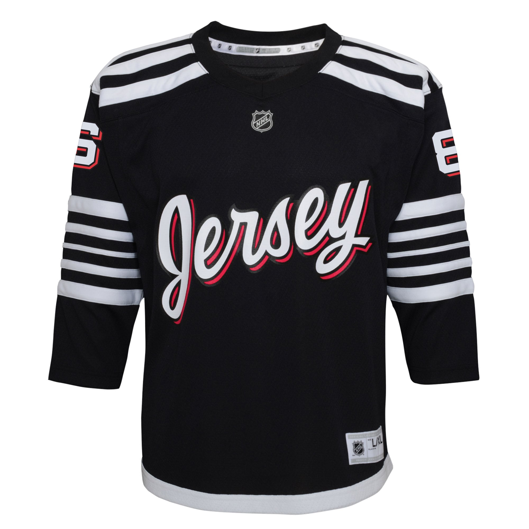 Alternative view of Youth New Hockey Jersey Devils Jack Hughes Black Alternate Player Hockey Jersey - JS144 