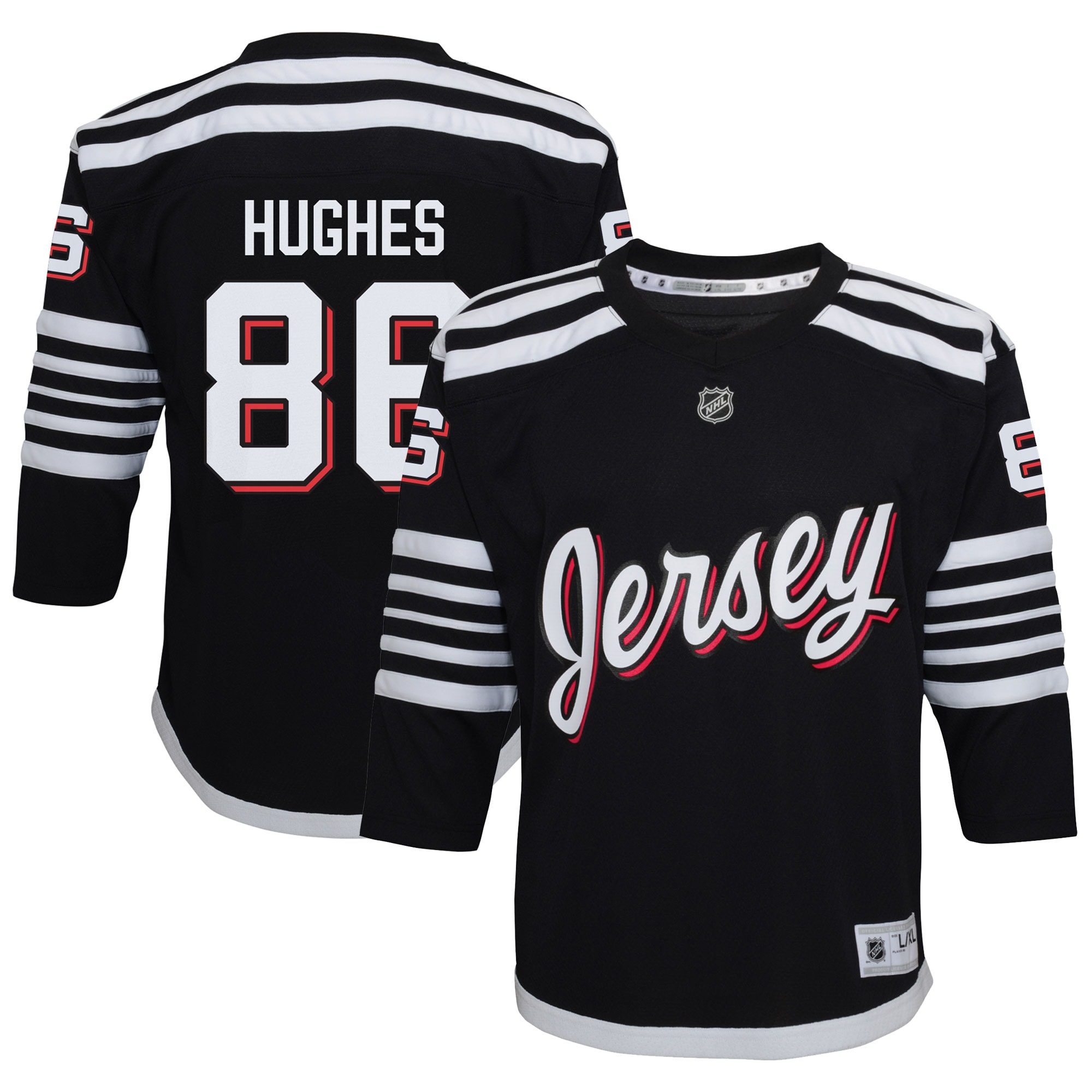 Youth New Hockey Jersey Devils Jack Hughes Black Alternate Player Hockey Jersey - JS372 