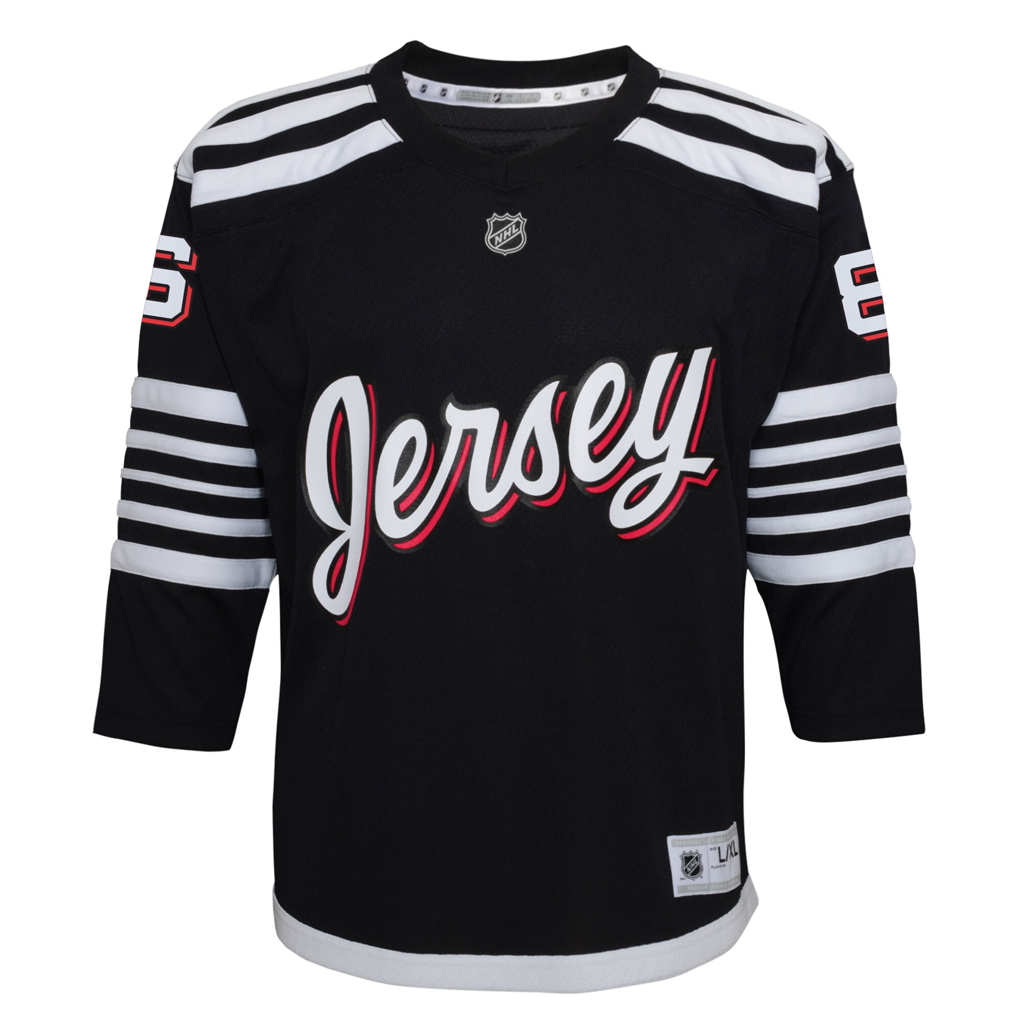 Alternative view of Youth New Hockey Jersey Devils Jack Hughes Black Alternate Player Hockey Jersey - JS372 