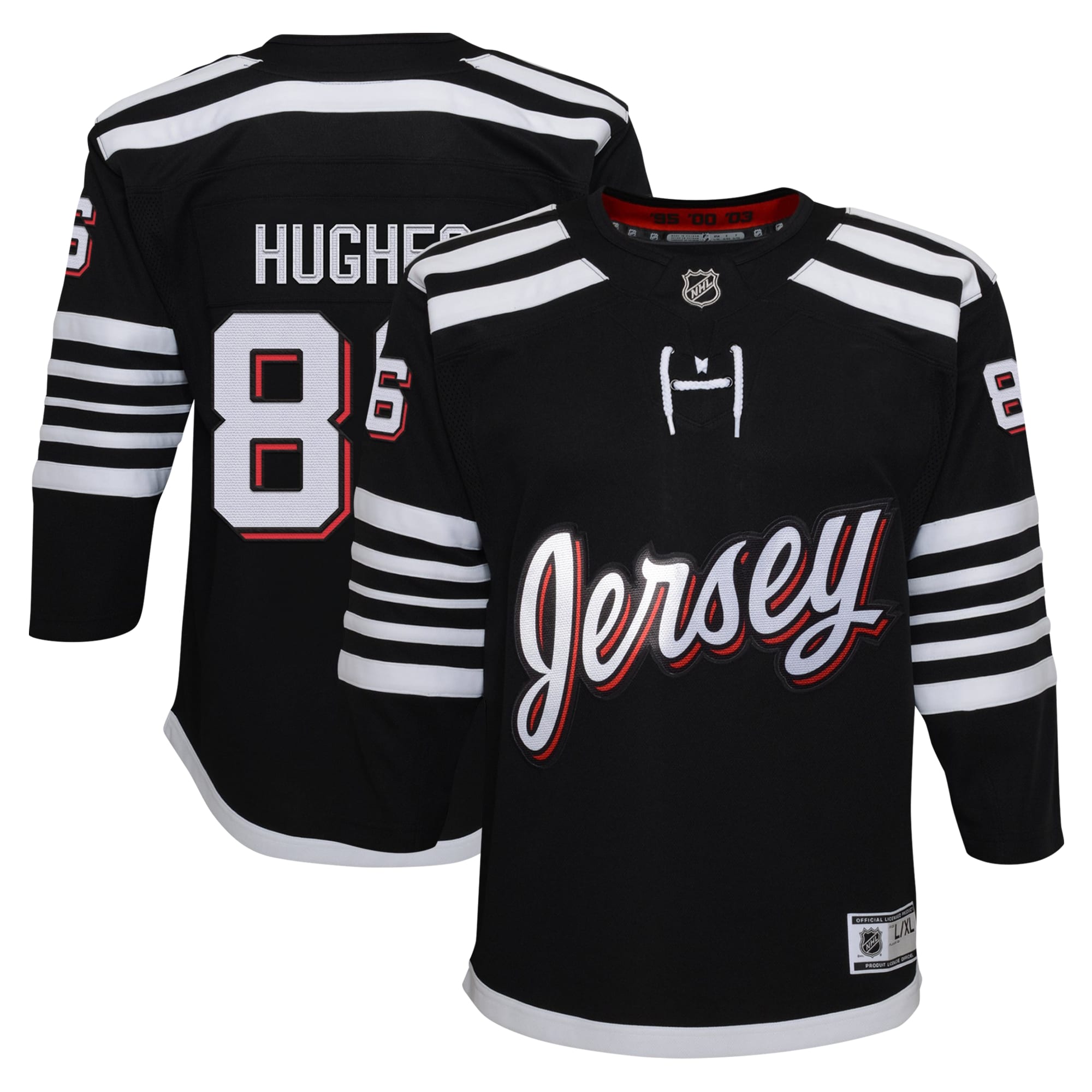 Youth New Hockey Jersey Devils Jack Hughes Black Alternate Premier Player Hockey Jersey - JS549 