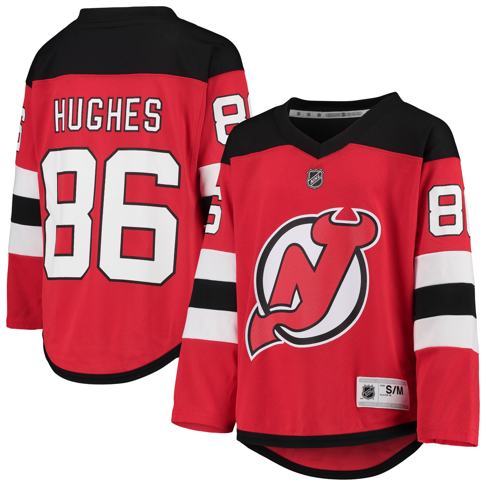 Youth New Hockey Jersey Devils Jack Hughes Red Home Player Hockey Jersey - JS292 