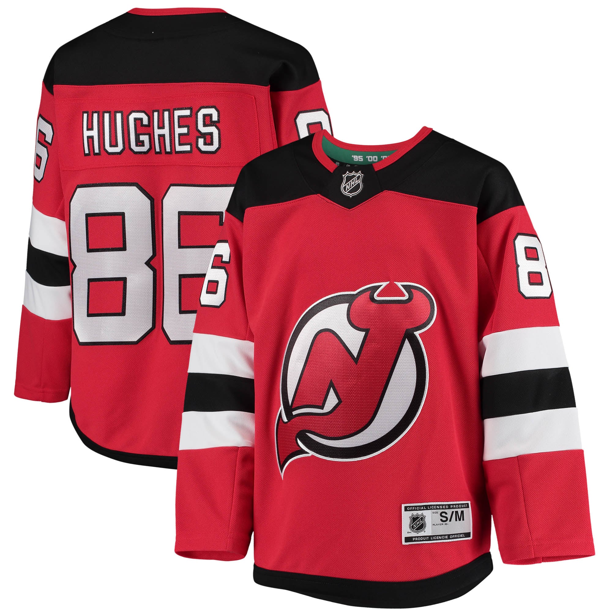 Youth New Hockey Jersey Devils Jack Hughes Red Home Premier Player Hockey Jersey - JS398 