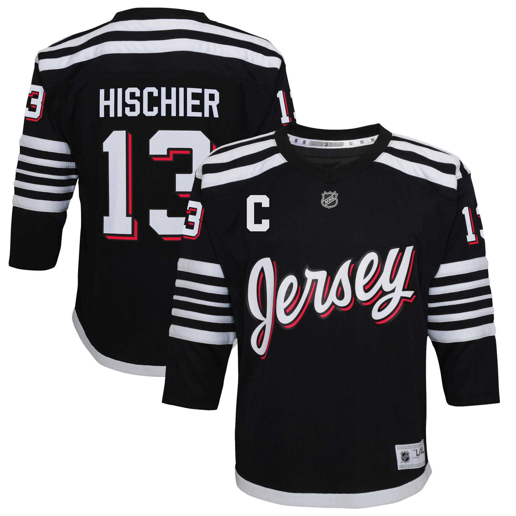 Youth New Hockey Jersey Devils Nico Hischier Black 2021/22 Alternate Player Hockey Jersey - JS687 