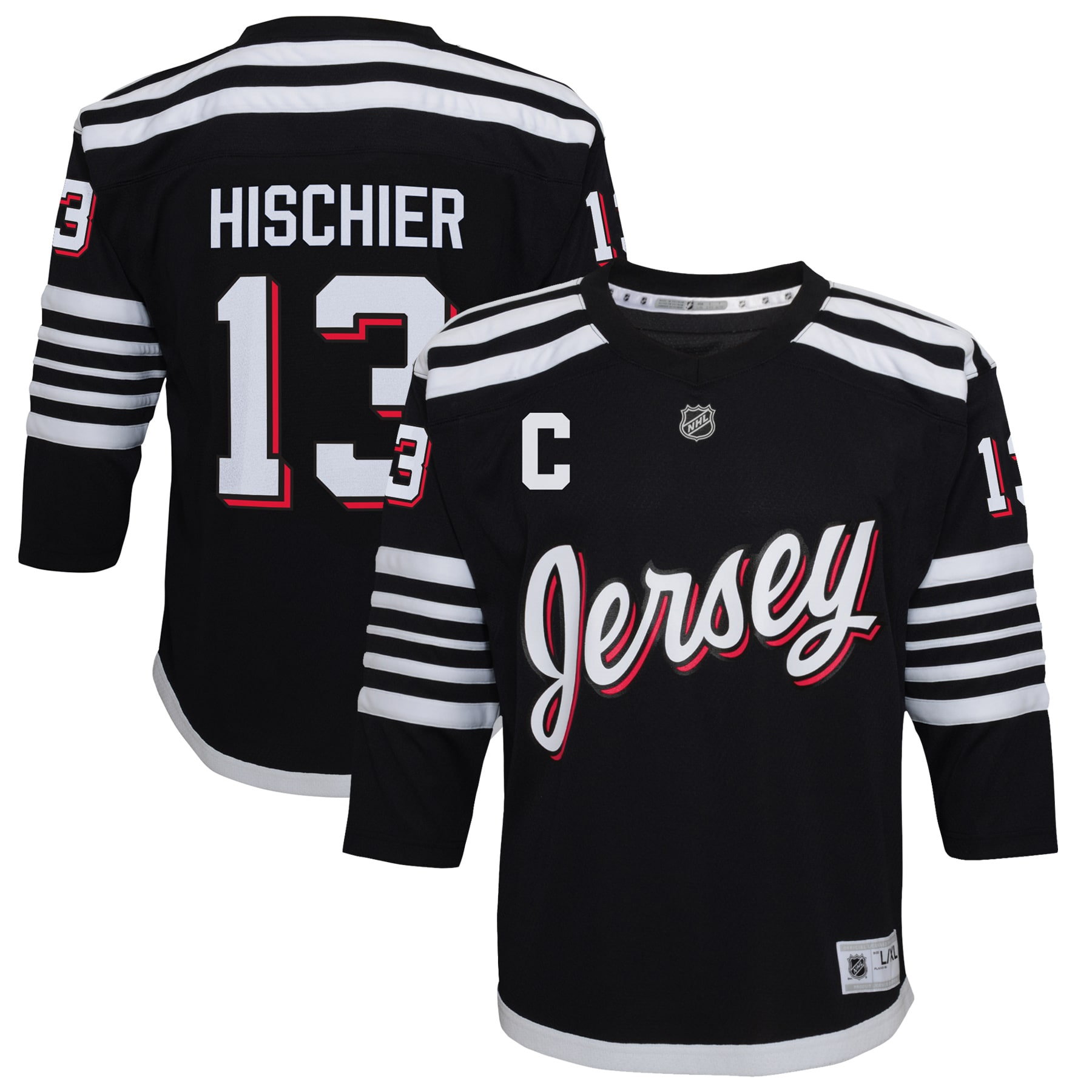 Youth New Hockey Jersey Devils Nico Hischier Black 2021/22 Alternate Player Hockey Jersey - JS829 